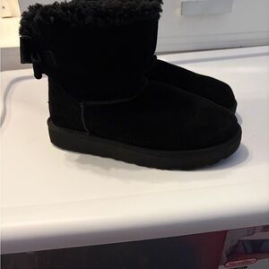 UGG Black Ankle Boots with Fur Trim